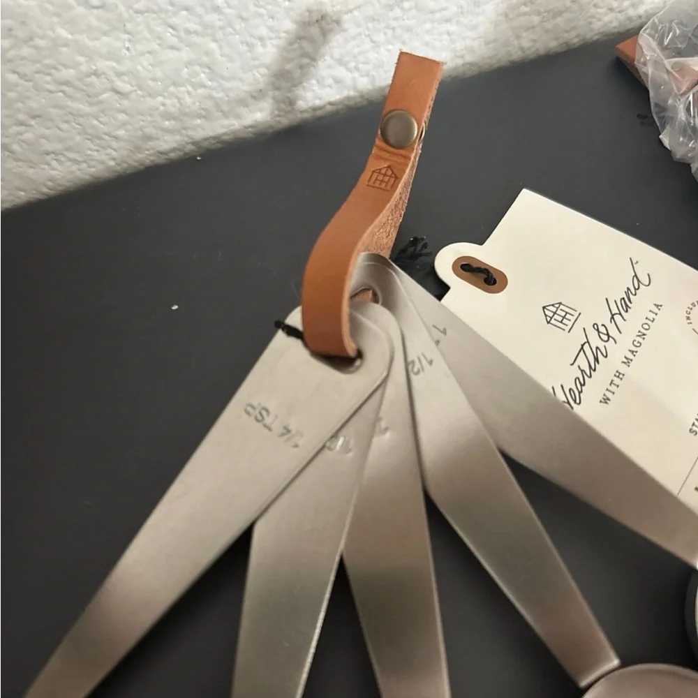 2 Sets Hearth & Hand Silver Measuring Spoons with Tan Leather Strap